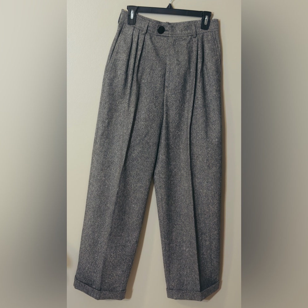 Yves Saint Laurent Gray wool pleated Trousers pants cuffed with pockets Vintage